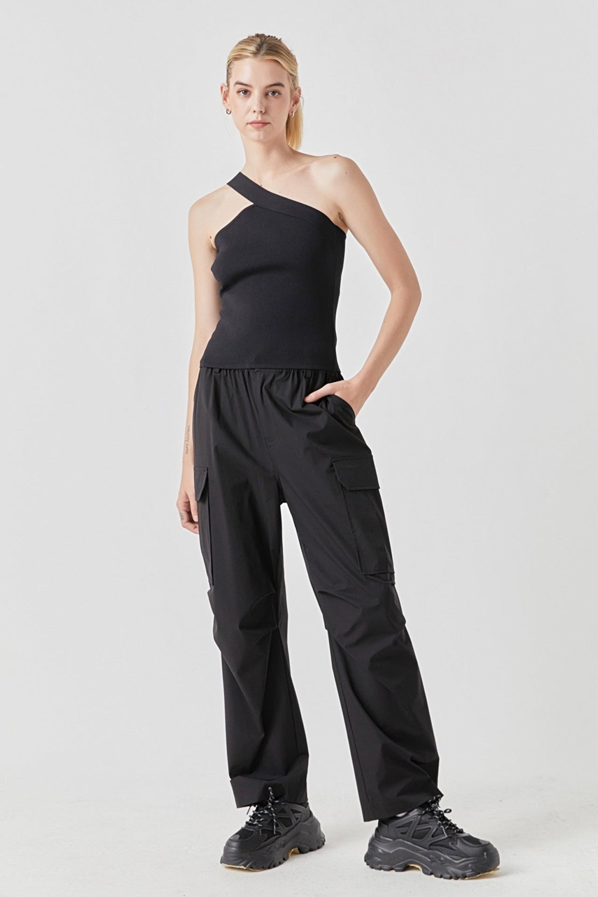 GREY LAB - Asymmetrical One-Shoulder Knit Tank Top - CAMI TOPS & TANK available at Objectrare