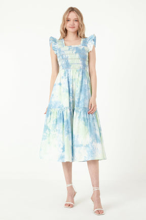 FREE THE ROSES - Free The Roses - Tie-dye Smocked Detail Midi Dress - DRESSES available at Objectrare