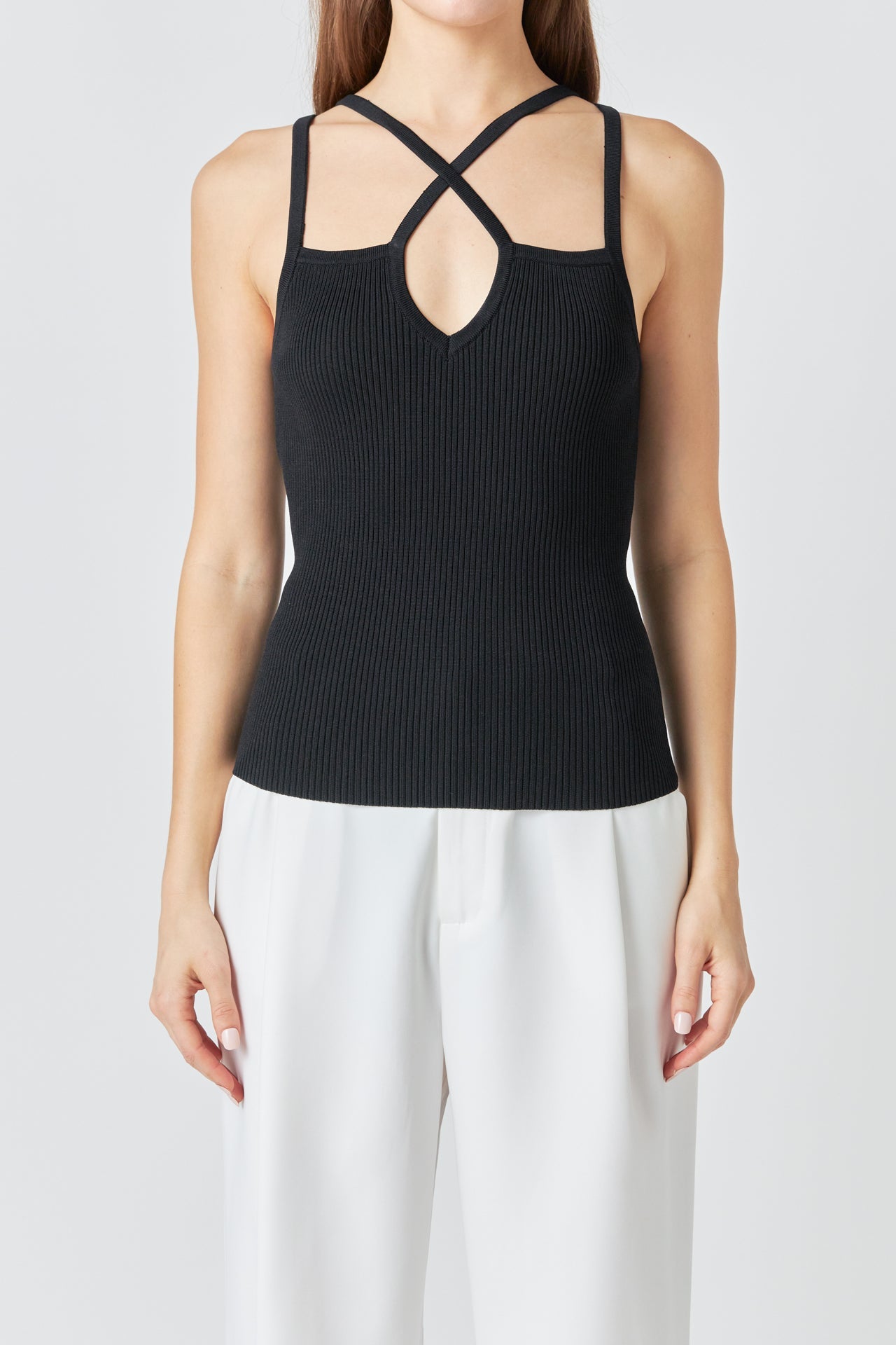 Strap Detail Fitted Knit Top