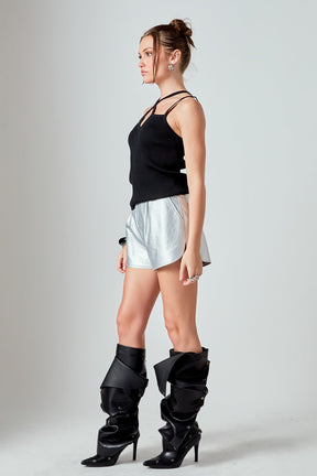 ENDLESS ROSE - Strap Detail Fitted Knit Top - CAMI TOPS & TANK available at Objectrare