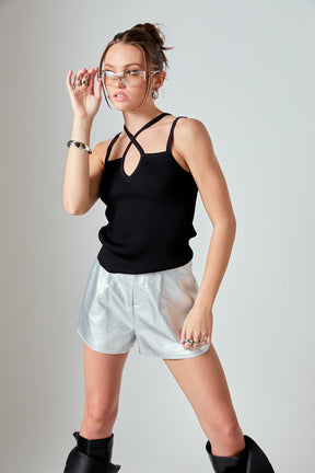 ENDLESS ROSE - Strap Detail Fitted Knit Top - CAMI TOPS & TANK available at Objectrare