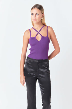 ENDLESS ROSE - Strap Detail Fitted Knit Top - CAMI TOPS & TANK available at Objectrare