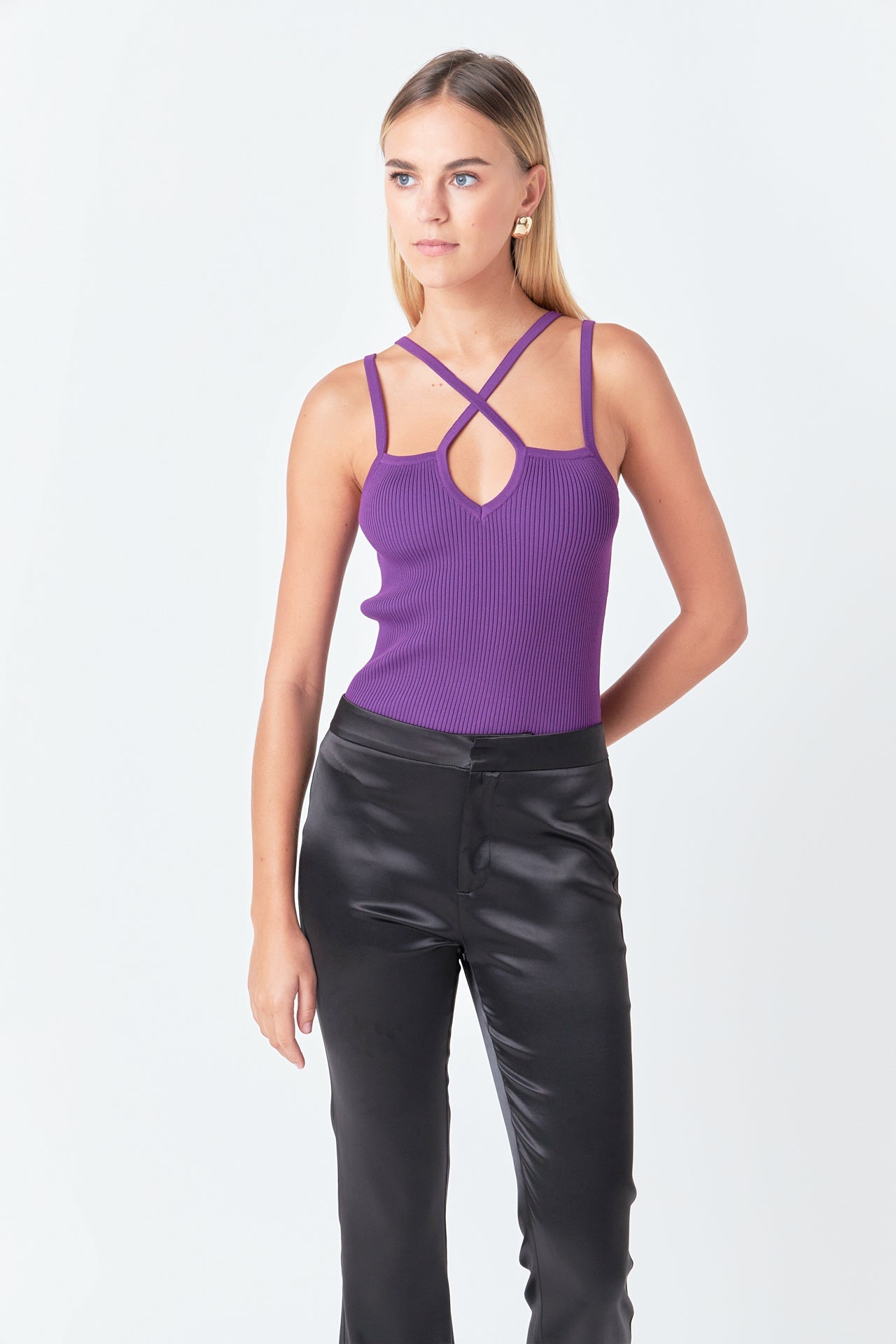 ENDLESS ROSE - Endless Rose - Strap Detail Fitted Knit Top - CAMI TOPS & TANK available at Objectrare