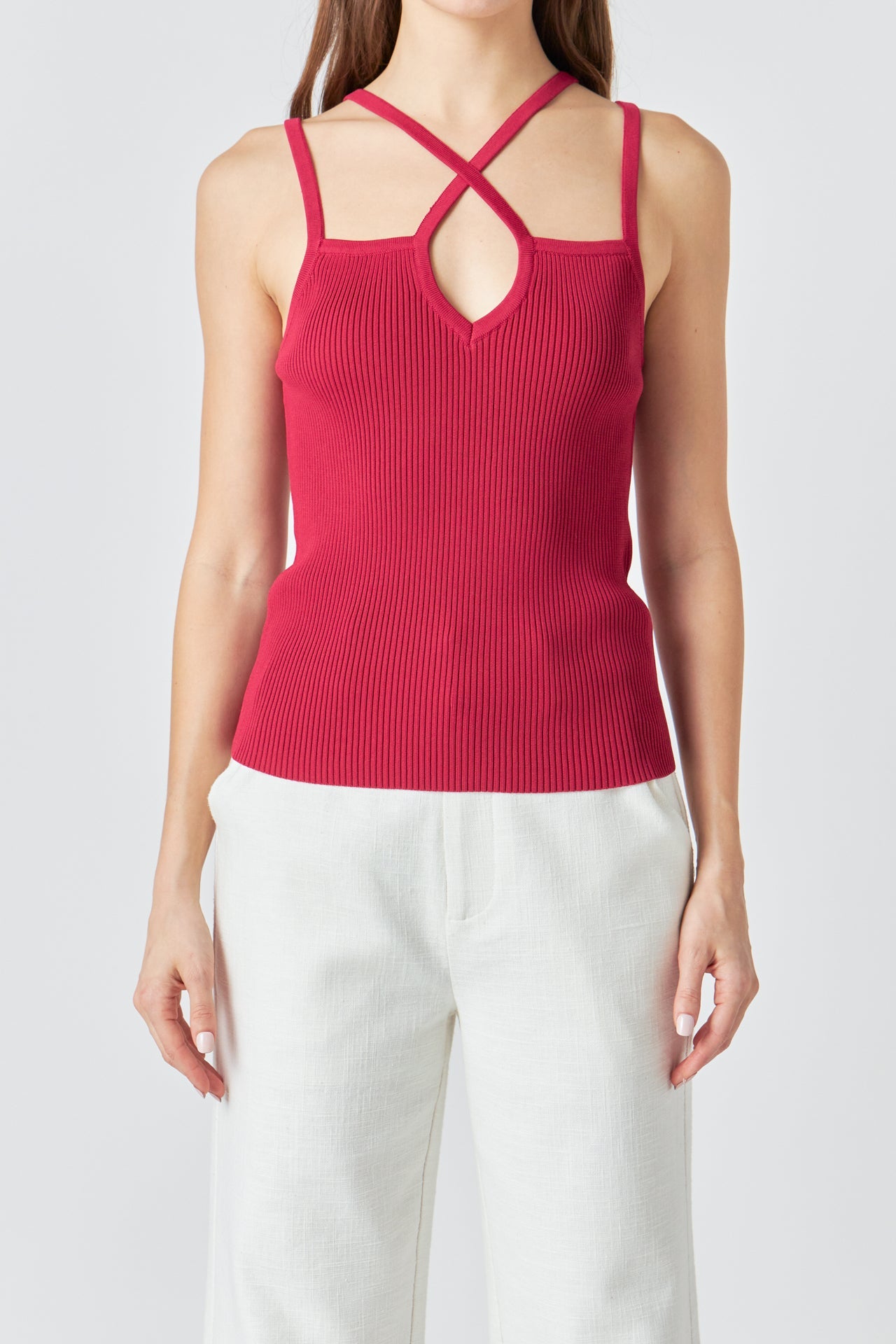 ENDLESS ROSE - Endless Rose - Strap Detail Fitted Knit Top - CAMI TOPS & TANK available at Objectrare