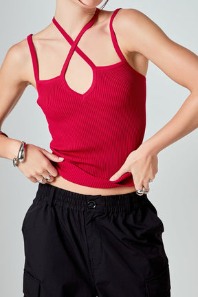 ENDLESS ROSE - Strap Detail Fitted Knit Top - CAMI TOPS & TANK available at Objectrare