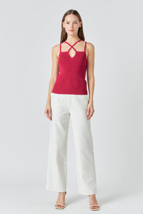 Strap Detail Fitted Knit Top