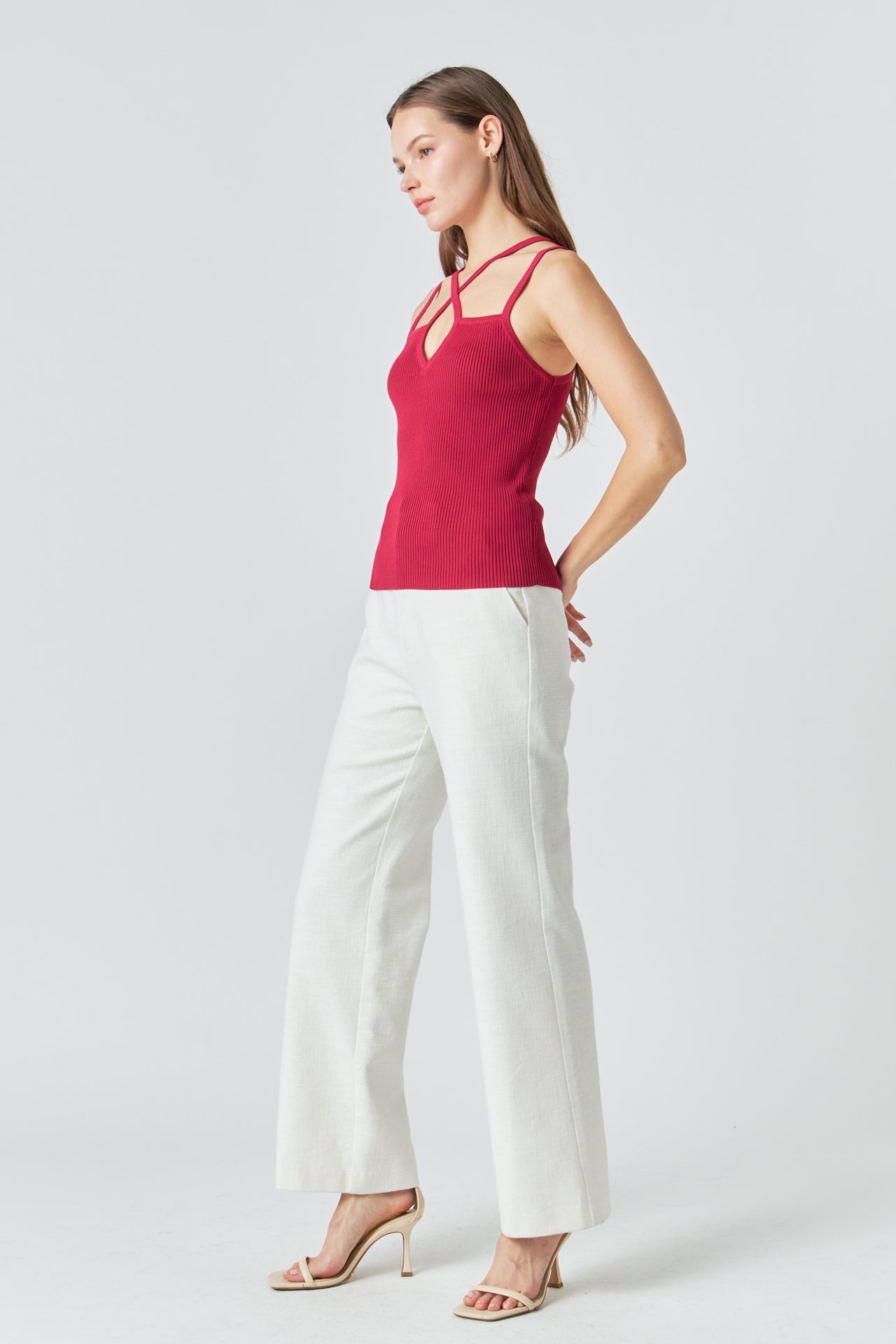 ENDLESS ROSE - Endless Rose - Strap Detail Fitted Knit Top - CAMI TOPS & TANK available at Objectrare