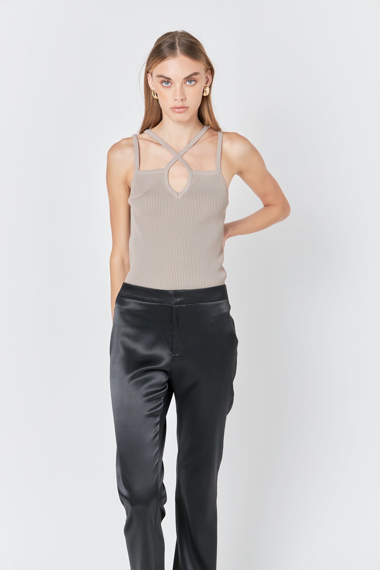 ENDLESS ROSE - Endless Rose - Strap Detail Fitted Knit Top - CAMI TOPS & TANK available at Objectrare