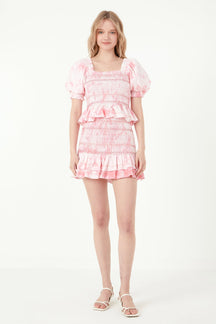 FREE THE ROSES - Free The Roses - Tie-dye Smocking Detail Mini Skirt - SKIRTS available at Objectrare