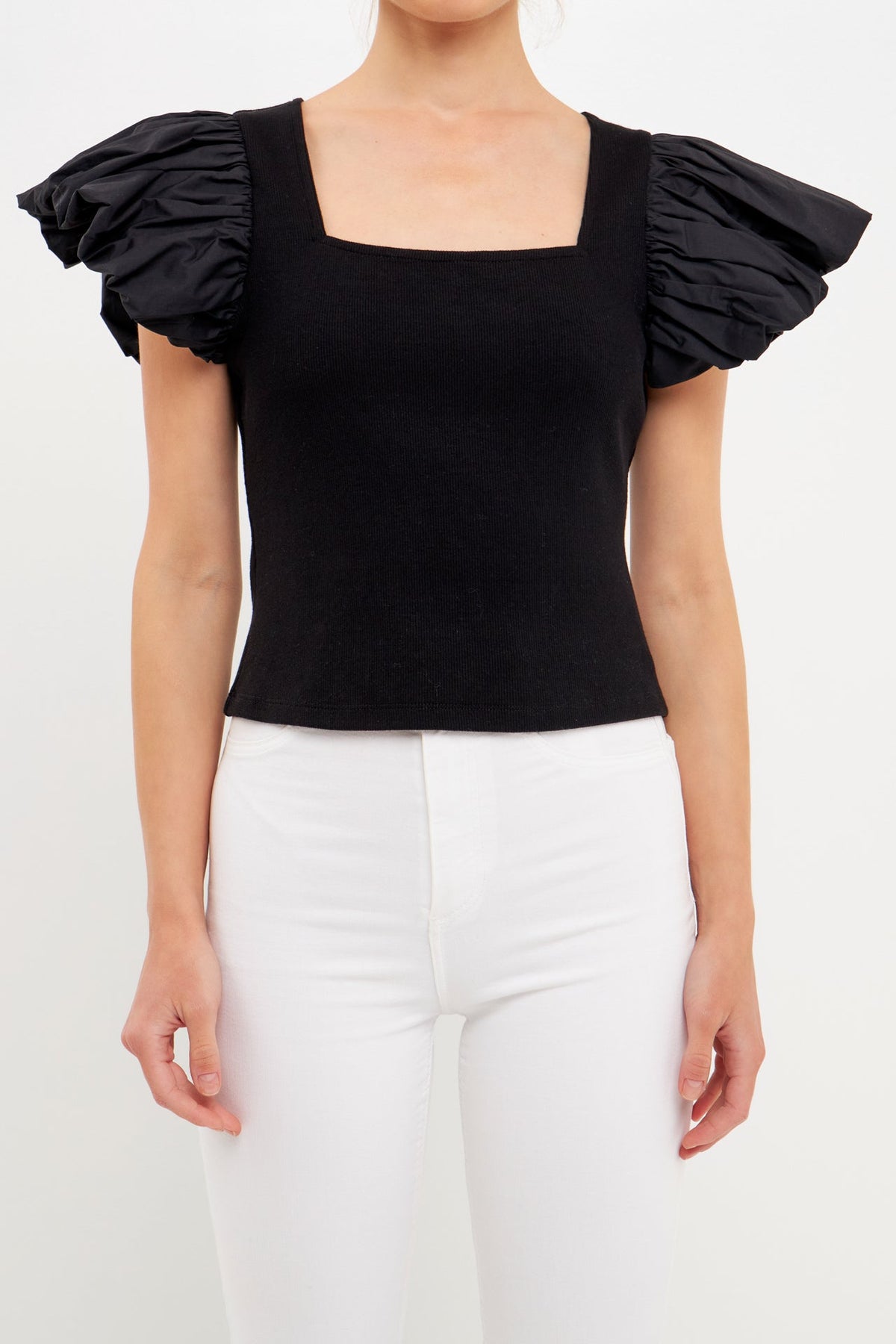 ENDLESS ROSE - Mixed Media Square Neckline Knit Top - TOPS available at Objectrare