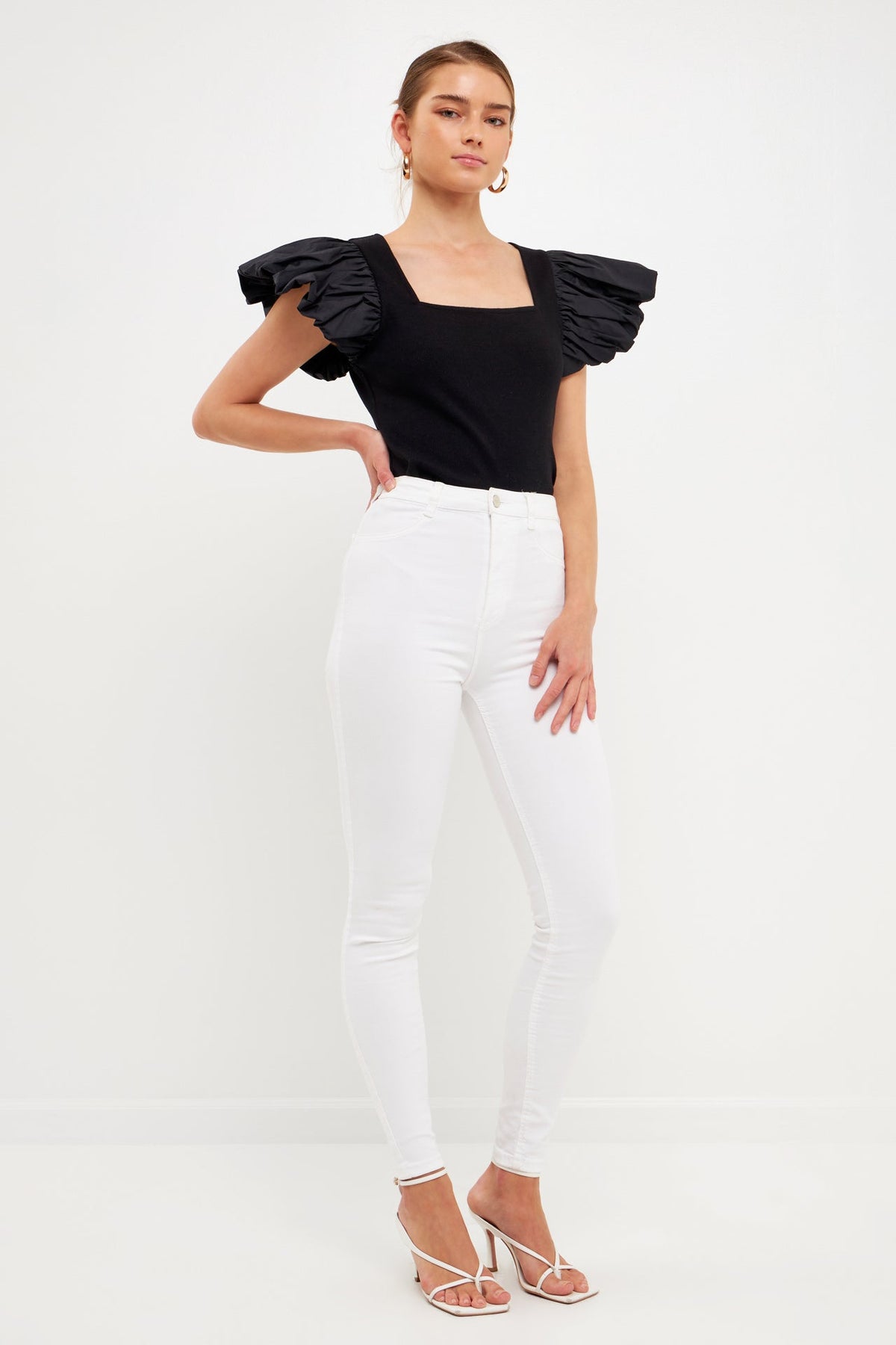 ENDLESS ROSE - Endless Rose - Mixed Media Square Neckline Knit Top - TOPS available at Objectrare