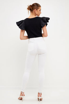 ENDLESS ROSE - Mixed Media Square Neckline Knit Top - TOPS available at Objectrare