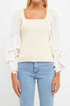 ENGLISH FACTORY - English Factory - Mixed Media Square Neckline Knit Top - TOPS available at Objectrare