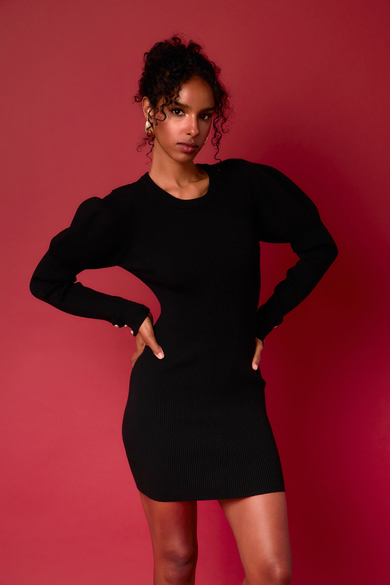 ENDLESS ROSE - Puff Sleeve Knit Dress - DRESSES available at Objectrare