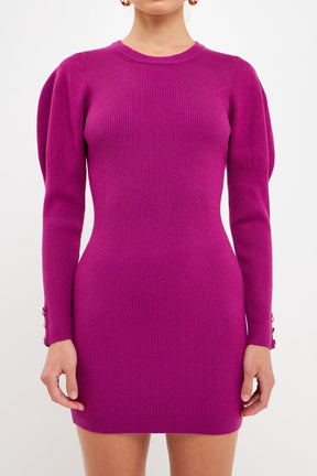 ENDLESS ROSE - Puff Sleeve Knit Dress - DRESSES available at Objectrare
