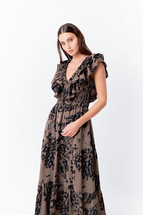 ENDLESS ROSE - Animal Printed Ruffled Maxi Dress - DRESSES available at Objectrare