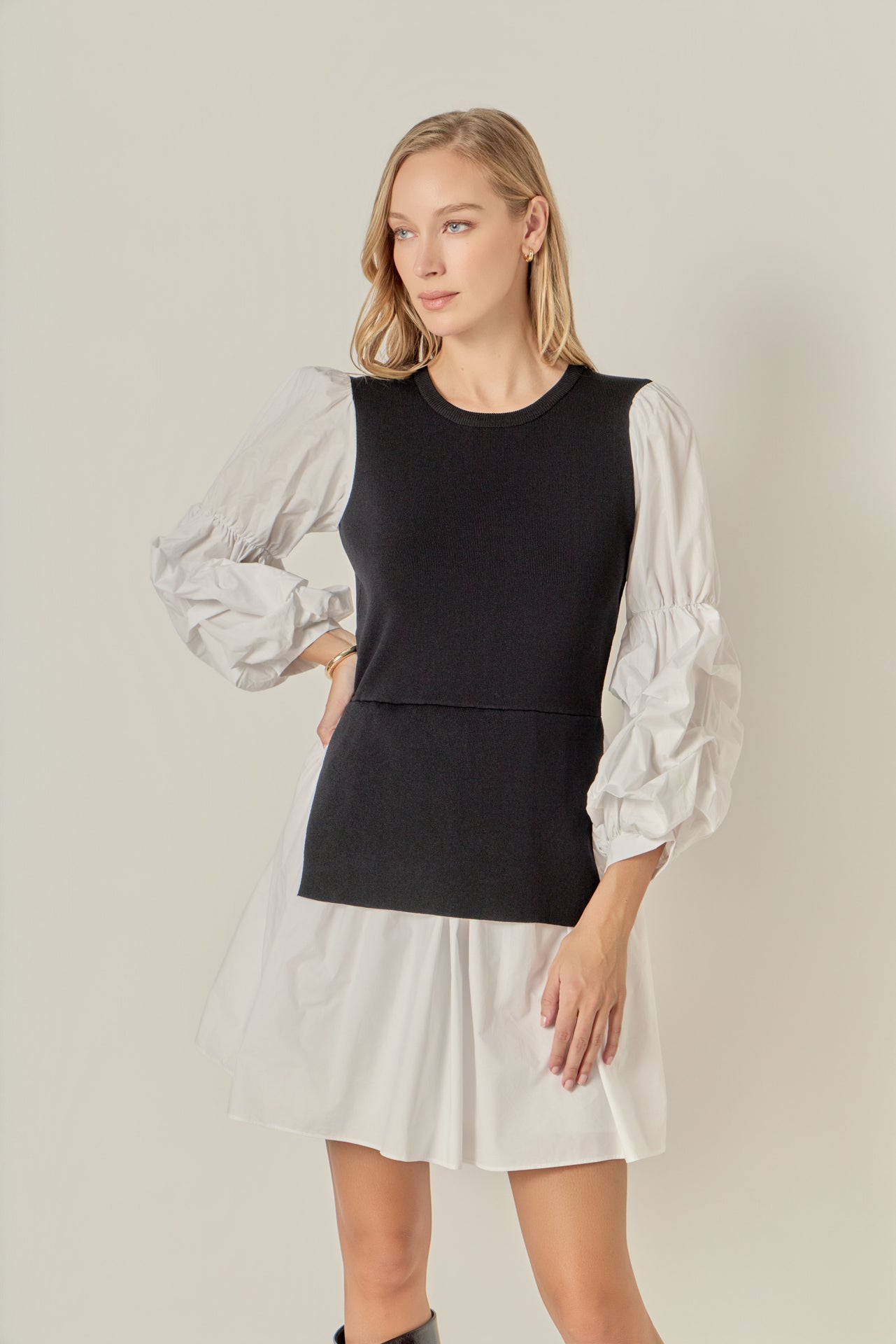 ENGLISH FACTORY - Mixed Media Poplin Mini Dress - DRESSES available at Objectrare