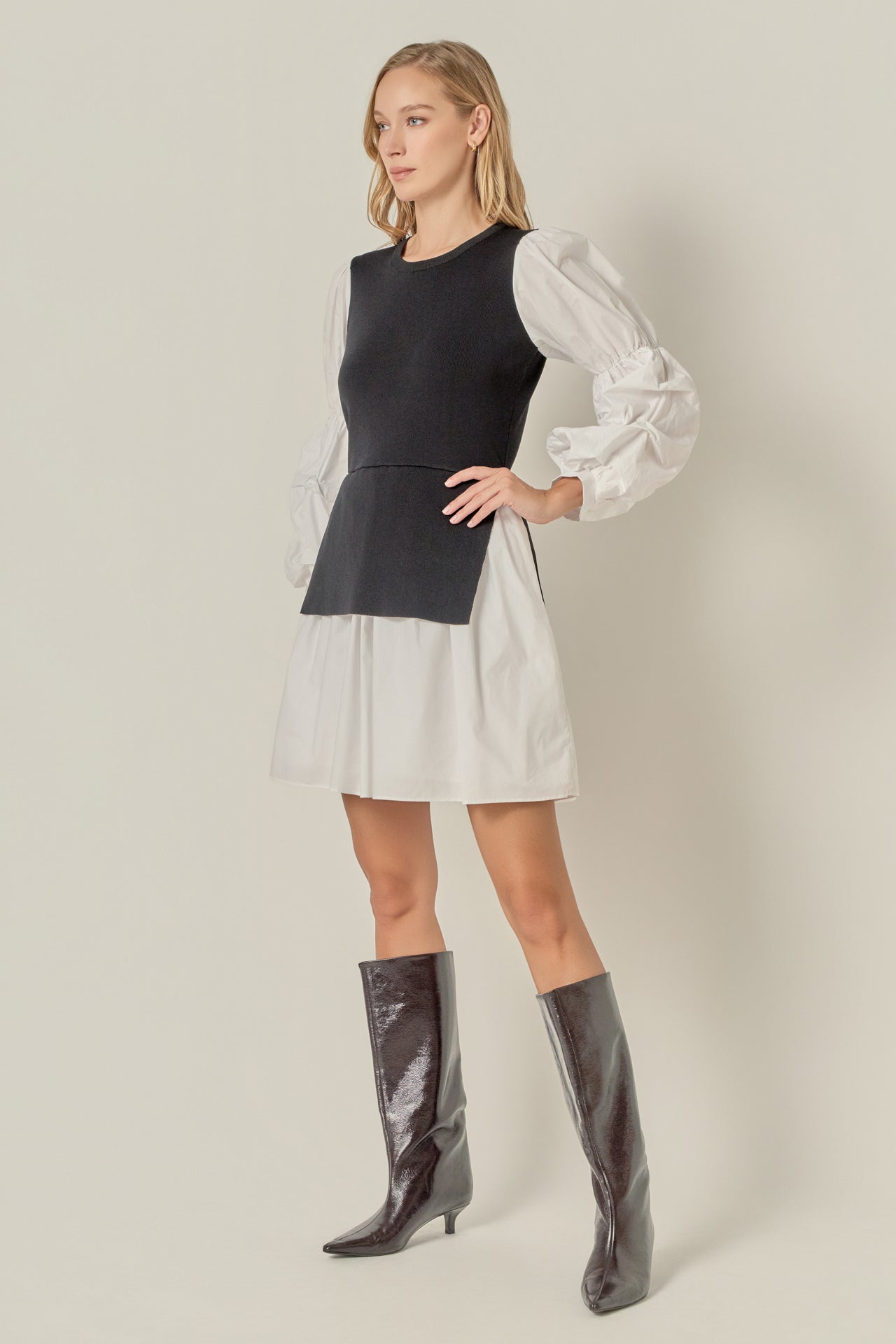 ENGLISH FACTORY - Mixed Media Poplin Mini Dress - DRESSES available at Objectrare