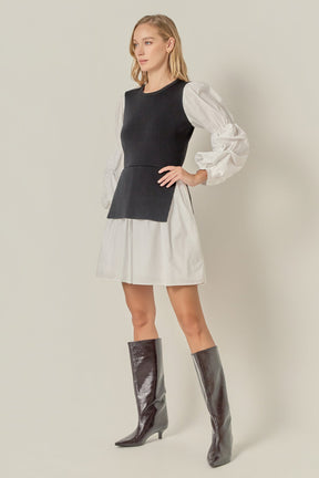 ENGLISH FACTORY - Mixed Media Poplin Mini Dress - DRESSES available at Objectrare