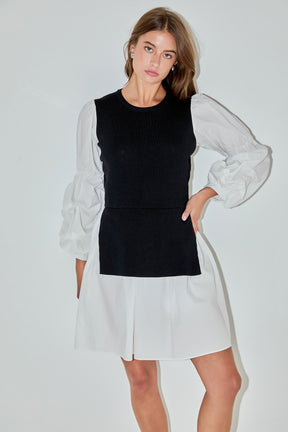 ENGLISH FACTORY - Mixed Media Poplin Mini Dress - DRESSES available at Objectrare