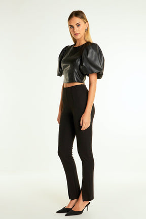 ENDLESS ROSE - Endless Rose - Pu Puff Sleeve Cropped Top - TOPS available at Objectrare