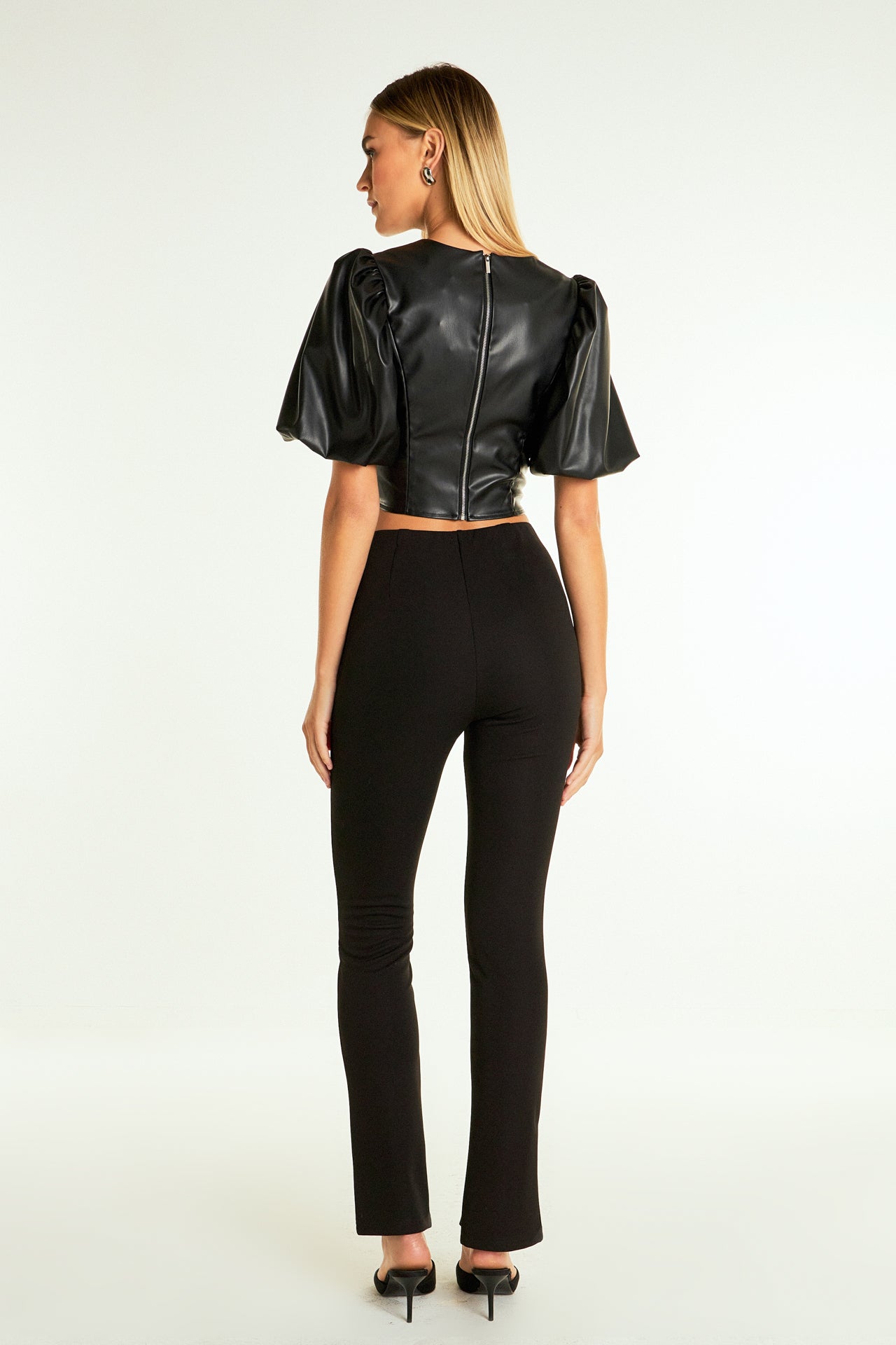 ENDLESS ROSE - Endless Rose - Pu Puff Sleeve Cropped Top - TOPS available at Objectrare