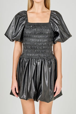 ENDLESS ROSE - Pu Smocked Balloon Detail Mini Dress - DRESSES available at Objectrare