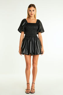 ENDLESS ROSE - Endless Rose - Pu Smocked Balloon Detail Mini Dress - DRESSES available at Objectrare