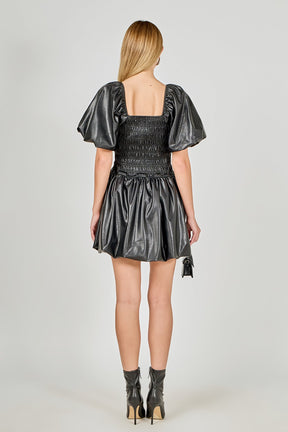 ENDLESS ROSE - Pu Smocked Balloon Detail Mini Dress - DRESSES available at Objectrare