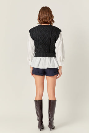 ENGLISH FACTORY - Mixed Media Cable Detail Sweater - SWEATERS & KNITS available at Objectrare
