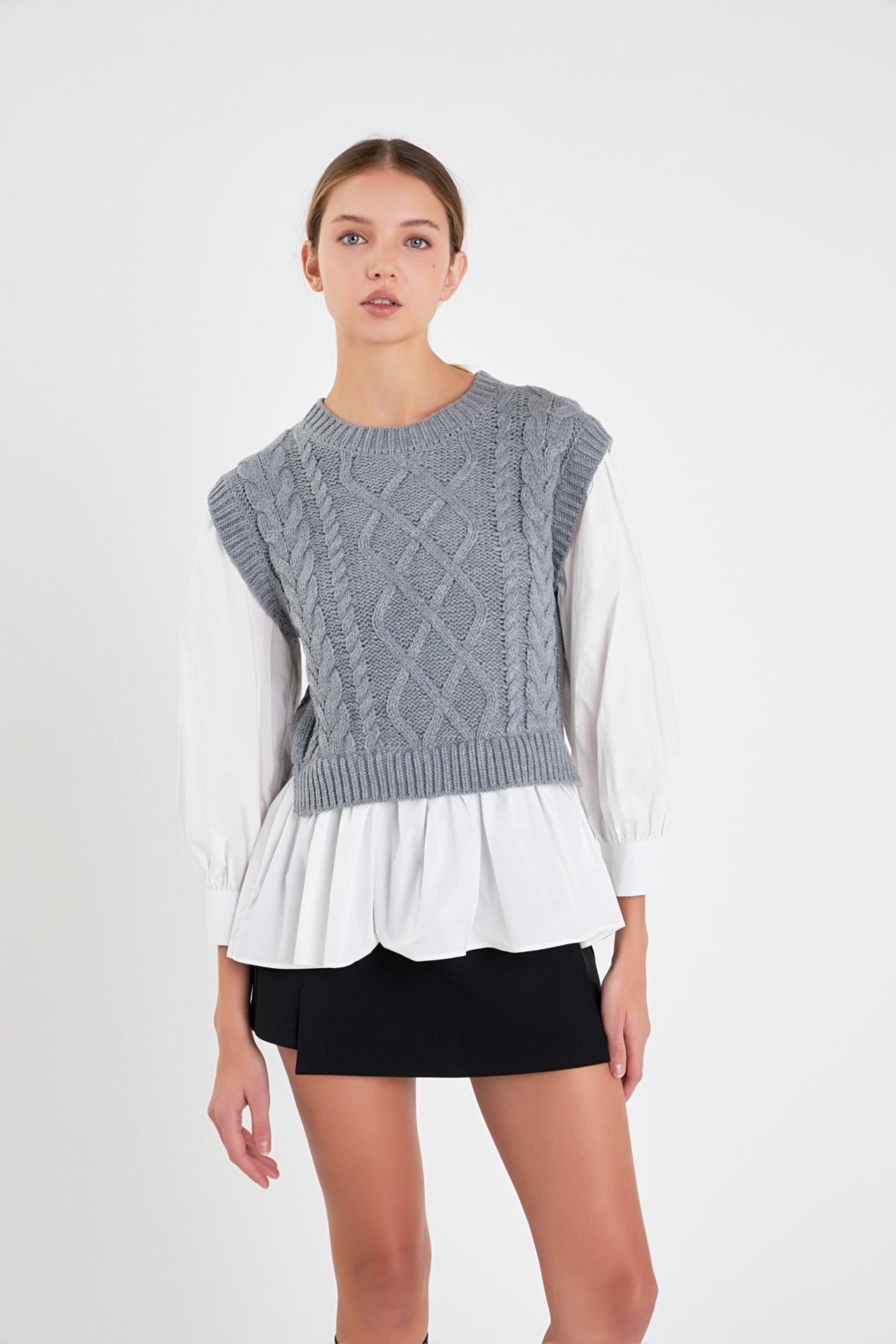 ENGLISH FACTORY - Classic Mixed Media Cable Detail Sweater - SWEATERS & KNITS available at Objectrare