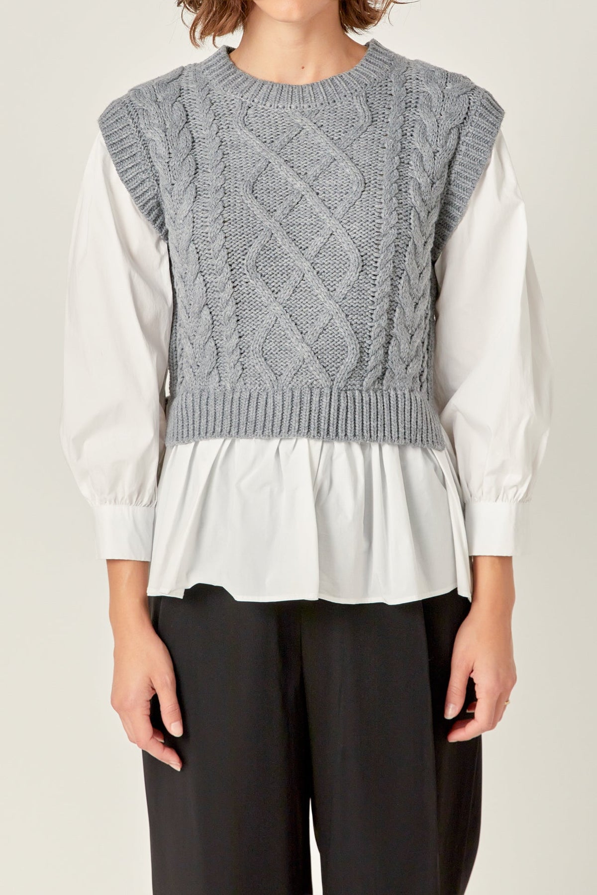 ENGLISH FACTORY - Mixed Media Cable Detail Sweater - SWEATERS & KNITS available at Objectrare