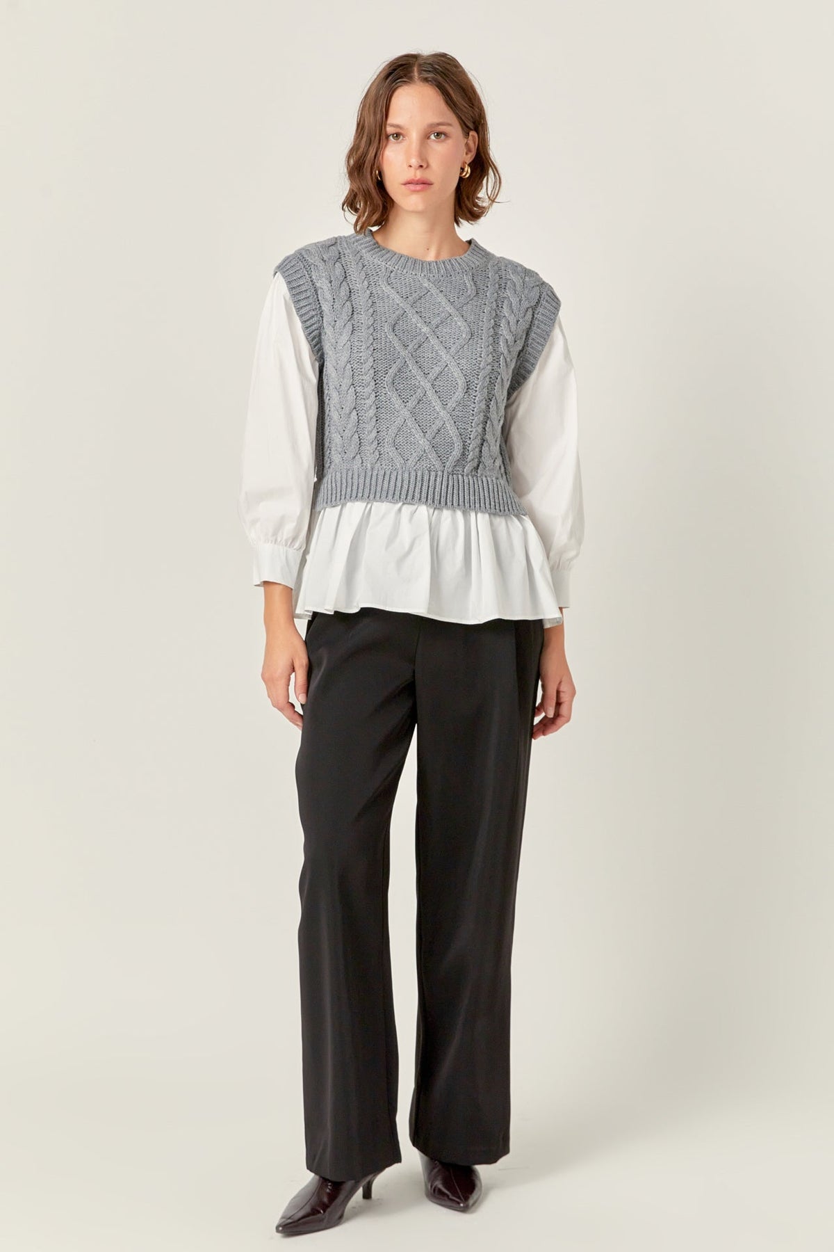 ENGLISH FACTORY - Mixed Media Cable Detail Sweater - SWEATERS & KNITS available at Objectrare