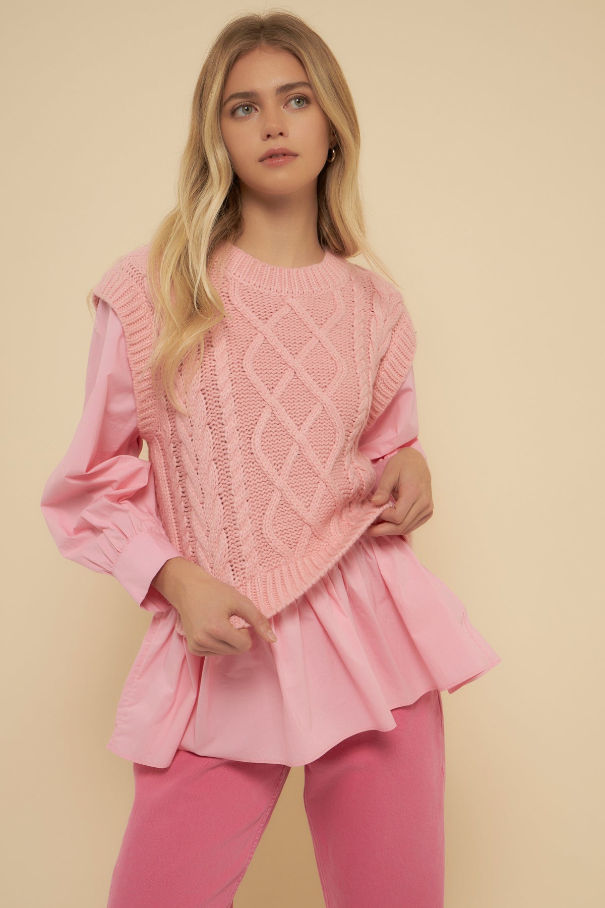 Plus Size Mixed Media Cable Detail Sweater