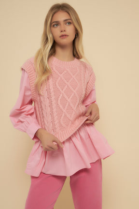 Plus Size Mixed Media Cable Detail Sweater