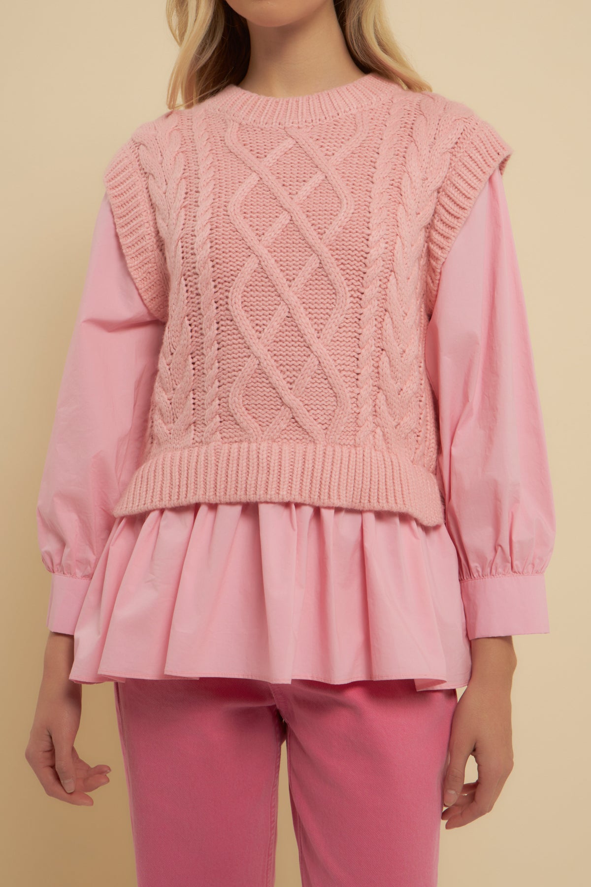 Plus Size Mixed Media Cable Detail Sweater