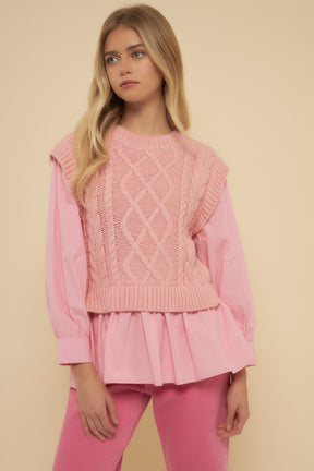 Plus Size Mixed Media Cable Detail Sweater
