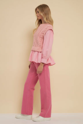 ENGLISH FACTORY - Mixed Media Cable Detail Sweater - SWEATERS & KNITS available at Objectrare