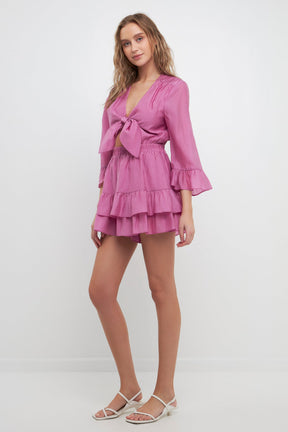 FREE THE ROSES - Free The Roses - Ruffle and Front Tie Detail Romper - JUMPSUITS available at Objectrare