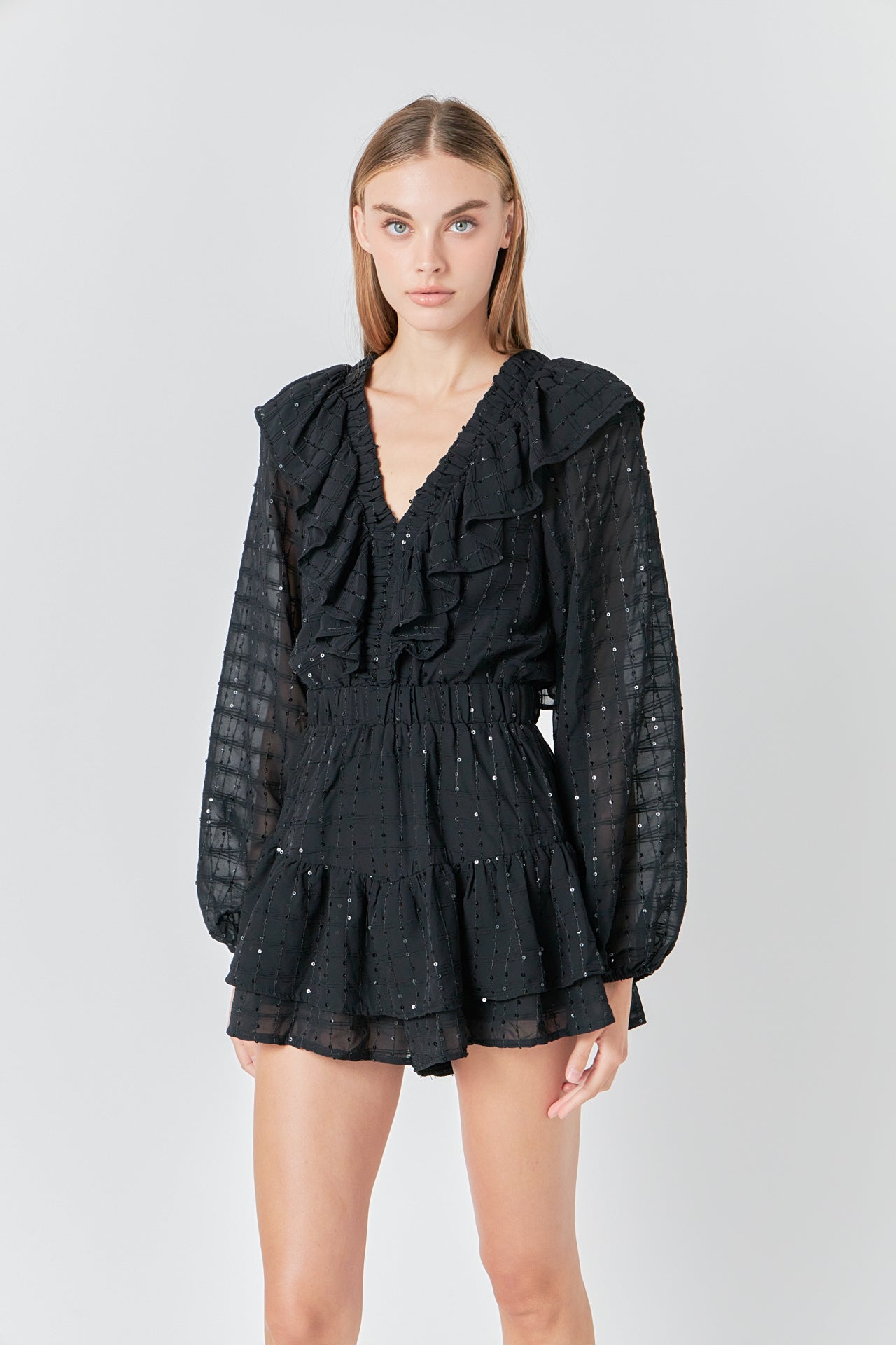 ENDLESS ROSE - Sequin Ruffled Romper - ROMPERS available at Objectrare