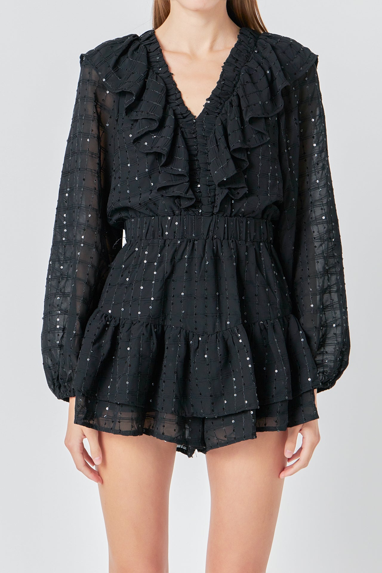 ENDLESS ROSE - Sequin Ruffled Romper - ROMPERS available at Objectrare