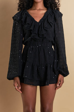 ENDLESS ROSE - Sequin Ruffled Romper - ROMPERS available at Objectrare