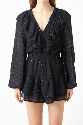 ENDLESS ROSE - Sequin Ruffled Romper - ROMPERS available at Objectrare