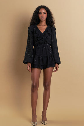 ENDLESS ROSE - Sequin Ruffled Romper - ROMPERS available at Objectrare