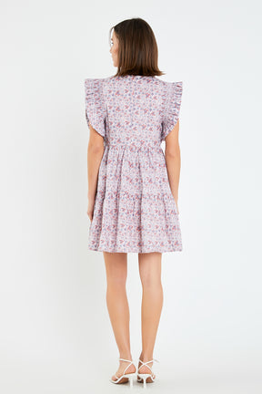 ENGLISH FACTORY - Floral Ruffle Detail Mini Dress - DRESSES available at Objectrare