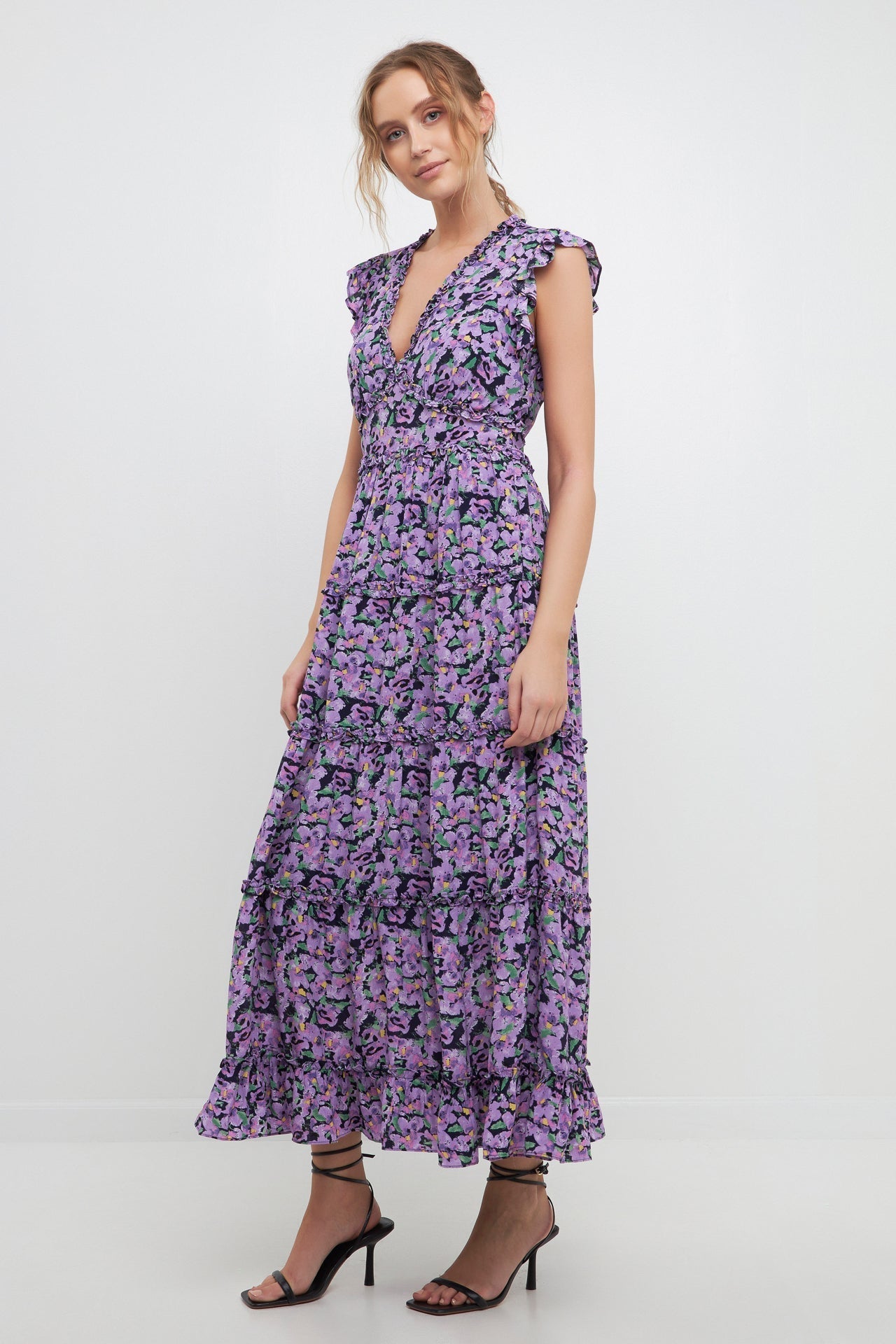 FREE THE ROSES - Floral Ruffle Detail Long Dress - DRESSES available at Objectrare