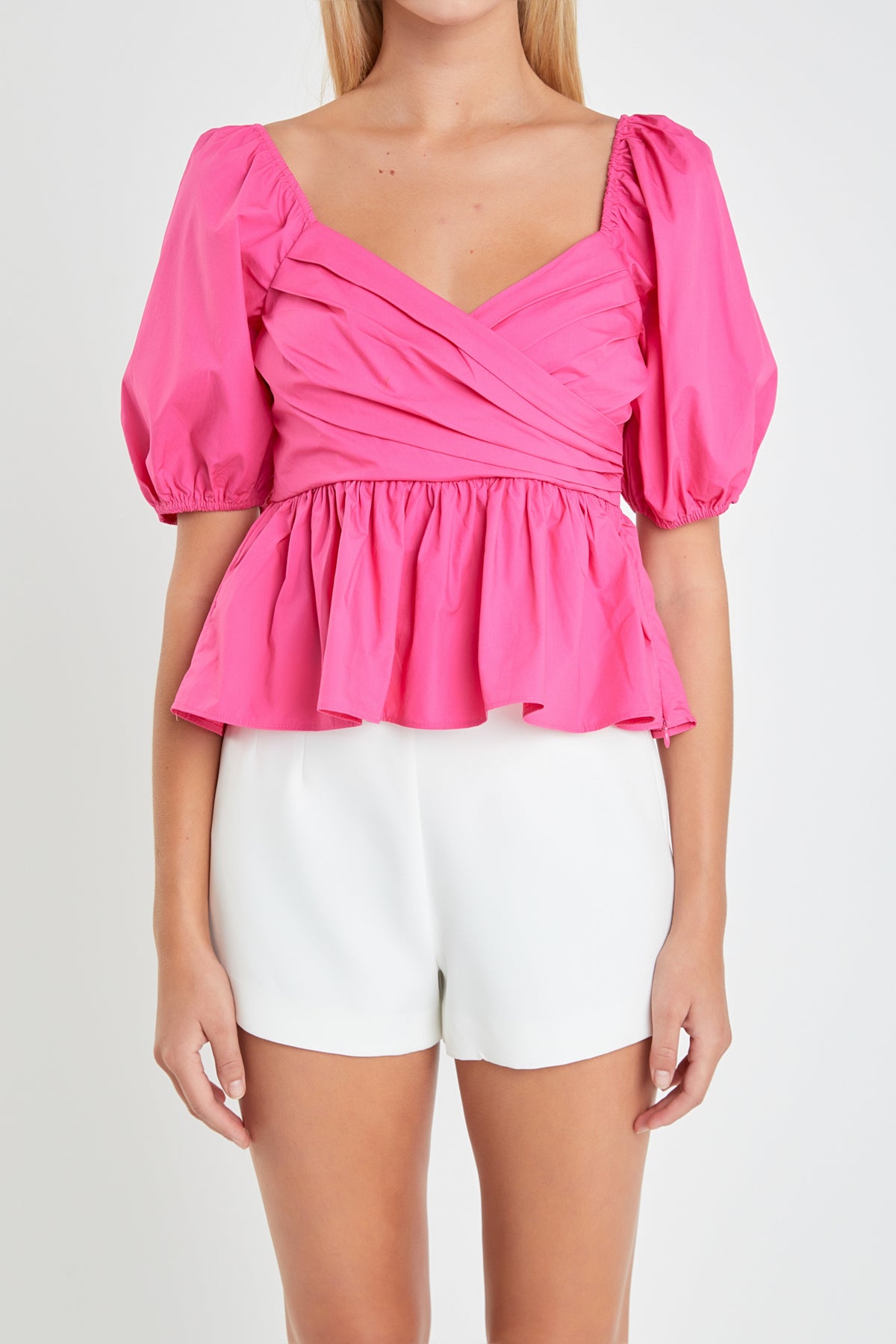 ENGLISH FACTORY - Shirring Detail Puff Sleeve Top - TOPS available at Objectrare