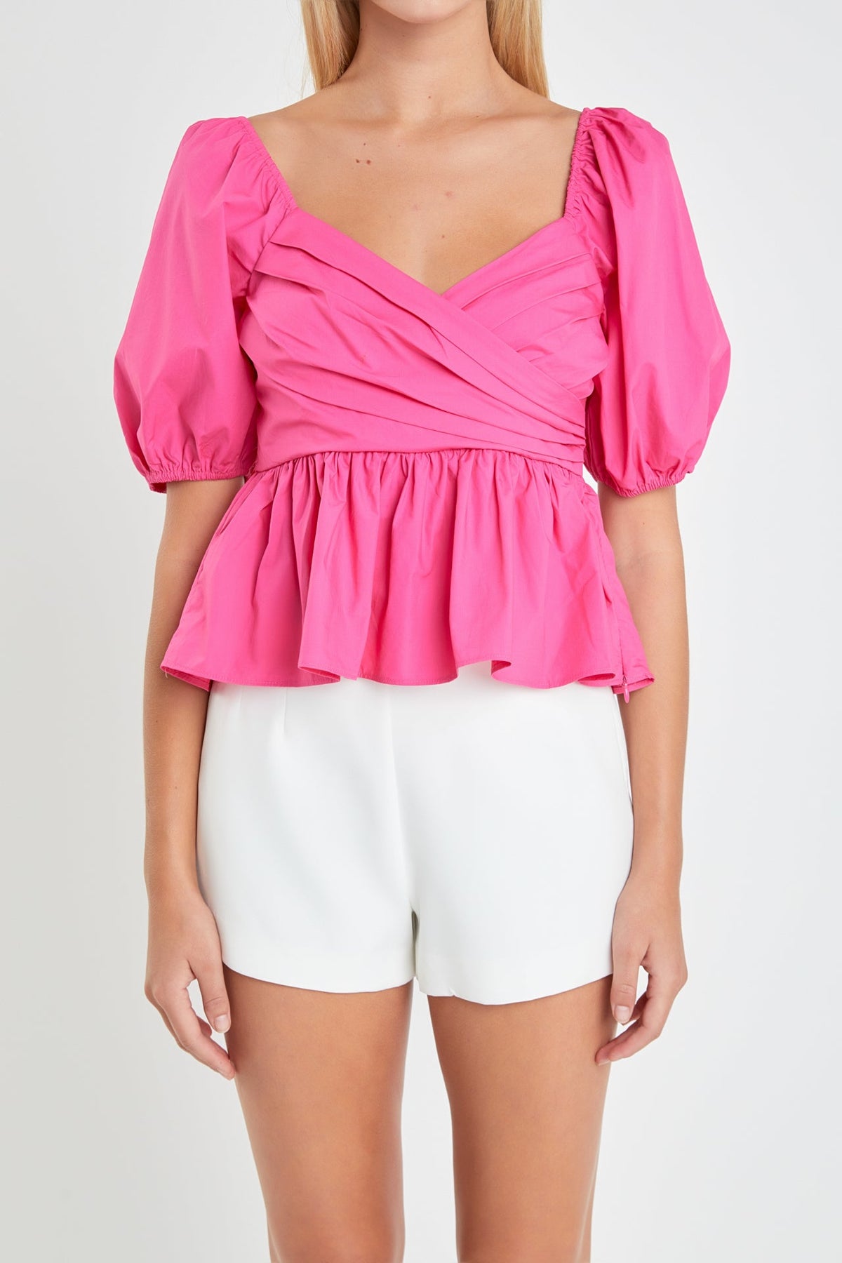 Shirring Detail Puff Sleeve Top