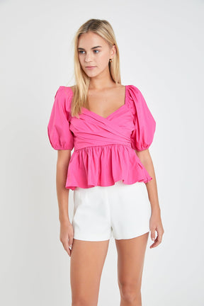 ENGLISH FACTORY - Shirring Detail Puff Sleeve Top - TOPS available at Objectrare