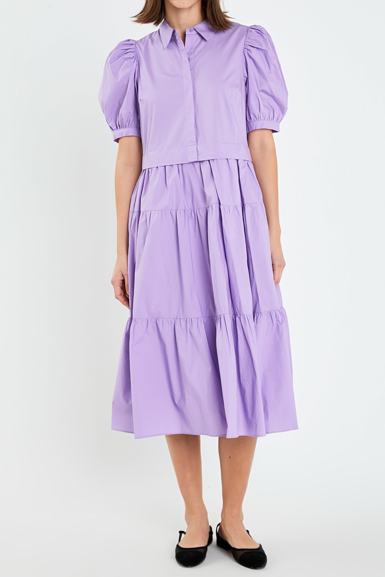 ENGLISH FACTORY - English Factory - Button Closure Puff Sleeve Midi Dress - DRESSES available at Objectrare